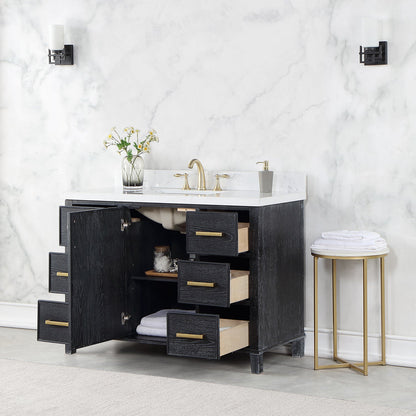 Weiser 48" Single Bathroom Vanity in Black Oak with Aosta White Engineered Stone Countertop without Mirror