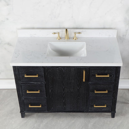 Weiser 48" Single Bathroom Vanity in Black Oak with Aosta White Engineered Stone Countertop without Mirror