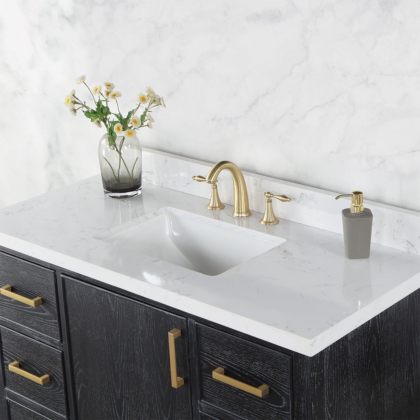 Weiser 48" Single Bathroom Vanity in Black Oak with Aosta White Engineered Stone Countertop without Mirror