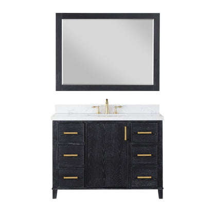 Weiser 48" Single Bathroom Vanity in Black Oak with Aosta White Engineered Stone Countertop with Mirror