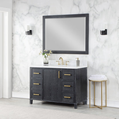 Weiser 48" Single Bathroom Vanity in Black Oak with Aosta White Engineered Stone Countertop with Mirror