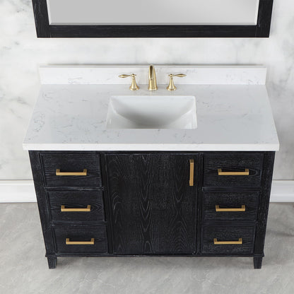 Weiser 48" Single Bathroom Vanity in Black Oak with Aosta White Engineered Stone Countertop with Mirror