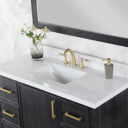 Weiser 48" Single Bathroom Vanity in Black Oak with Aosta White Engineered Stone Countertop with Mirror