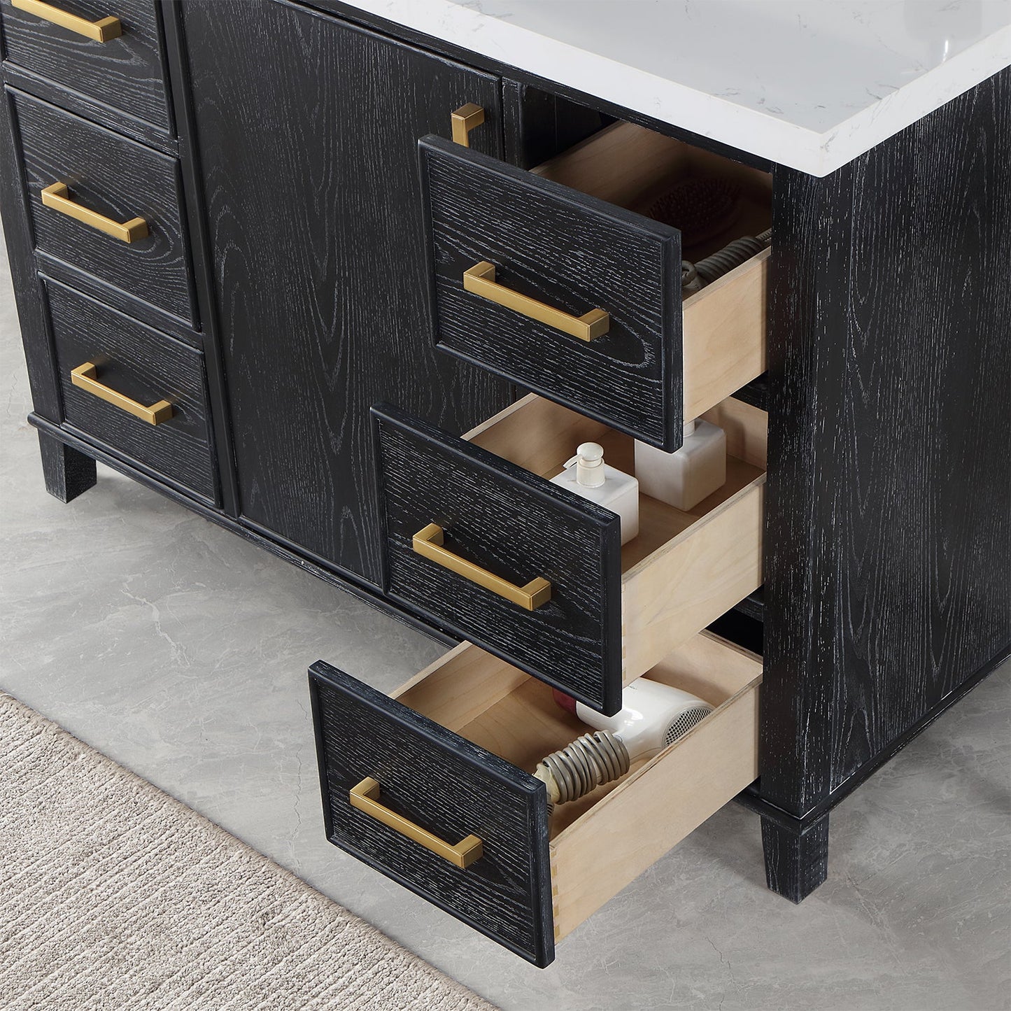 Weiser 48" Single Bathroom Vanity in Black Oak with Aosta White Engineered Stone Countertop with Mirror