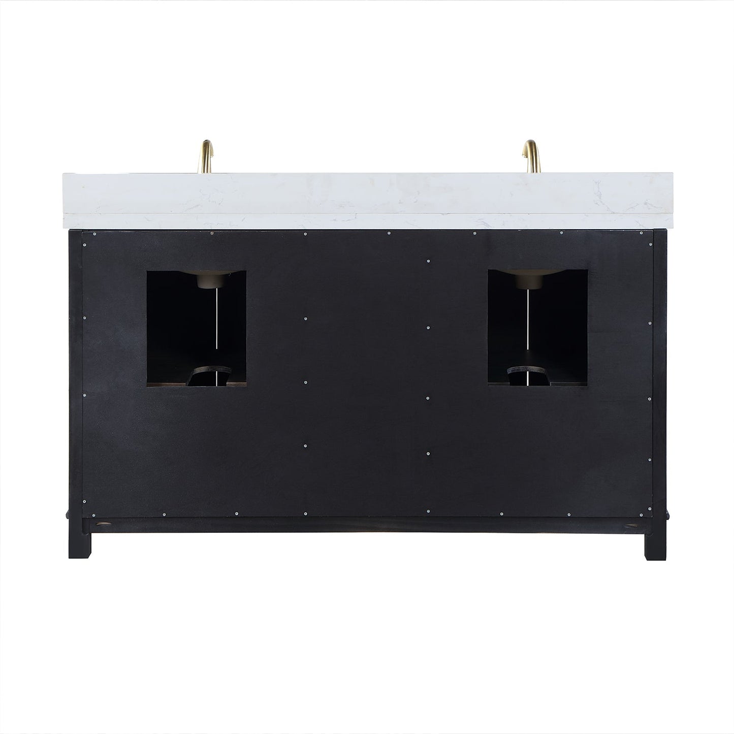 Weiser 60" Double Bathroom Vanity in Black Oak with Aosta White Engineered Stone Countertop with Mirror