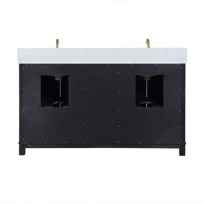Weiser 60" Double Bathroom Vanity in Black Oak with Aosta White Engineered Stone Countertop with Mirror