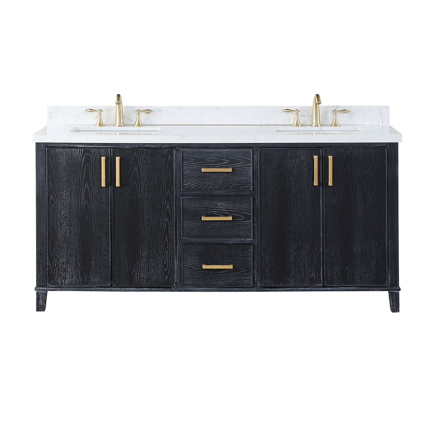 Weiser 72" Double Bathroom Vanity in Black Oak with Aosta White Engineered Stone Countertop without Mirror