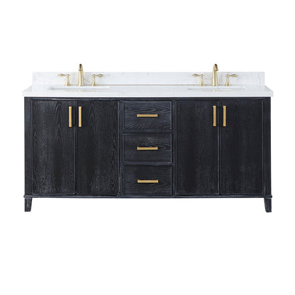Weiser 72" Double Bathroom Vanity in Black Oak with Aosta White Engineered Stone Countertop without Mirror
