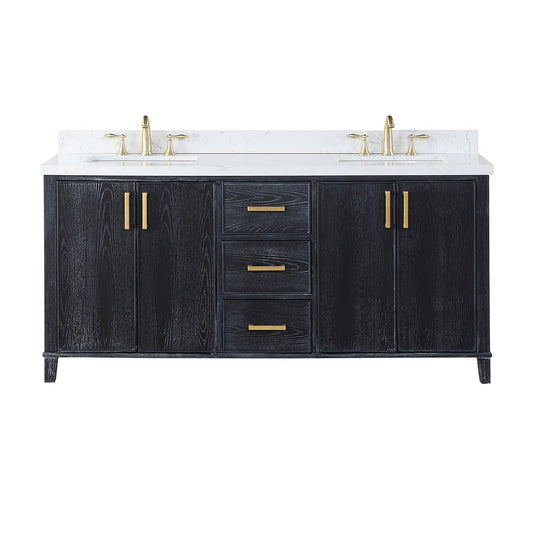 Weiser 72" Double Bathroom Vanity in Black Oak with Aosta White Engineered Stone Countertop without Mirror