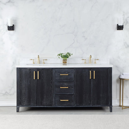Weiser 72" Double Bathroom Vanity in Black Oak with Aosta White Engineered Stone Countertop without Mirror