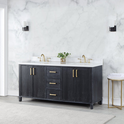 Weiser 72" Double Bathroom Vanity in Black Oak with Aosta White Engineered Stone Countertop without Mirror
