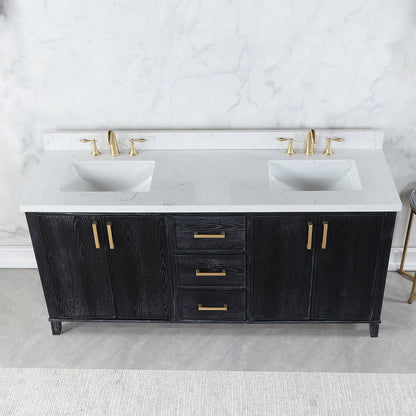 Weiser 72" Double Bathroom Vanity in Black Oak with Aosta White Engineered Stone Countertop without Mirror
