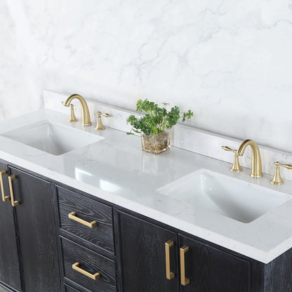 Weiser 72" Double Bathroom Vanity in Black Oak with Aosta White Engineered Stone Countertop without Mirror