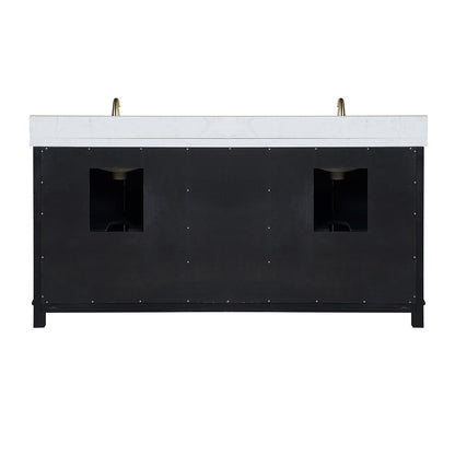 Weiser 72" Double Bathroom Vanity in Black Oak with Aosta White Engineered Stone Countertop with Mirror