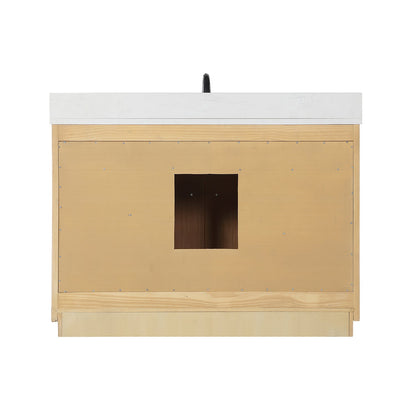 Novago 48" Single Bathroom Vanity in Weathered Pine with Aosta White Engineered Stone Countertop and Farmhouse Sink without Mirror