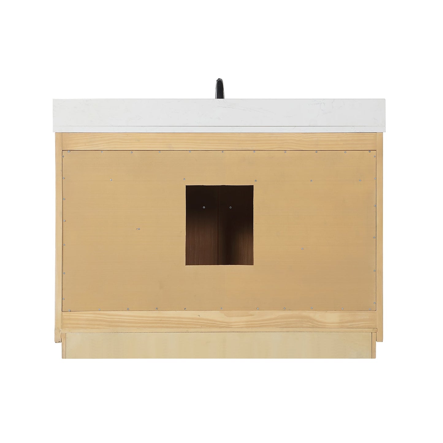Novago 48" Single Bathroom Vanity in Weathered Pine with Aosta White Engineered Stone Countertop and Farmhouse Sink with Mirror
