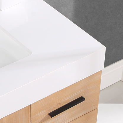 Bianco 36" Single Bathroom Vanity in Light Brown with Matte Black Support Base and White Engineered Stone Countertop without Mirror