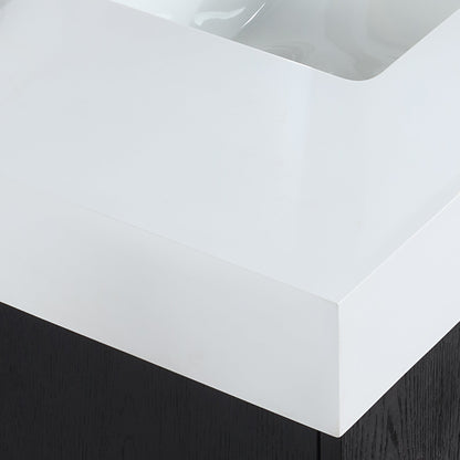 Bianco 36" Single Bathroom Vanity in Black Oak with Brushed Gold Support Base and White Engineered Stone Countertop without Mirror