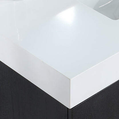 Bianco 42" Single Bathroom Vanity in Black Oak with Brushed Gold Support Base and White Engineered Stone Countertop without Mirror