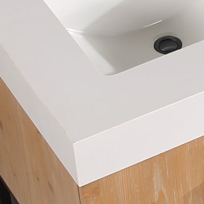 Bianco 60" Double Bathroom Vanity in Light Brown with Matte Black Support Base and White Engineered Stone Countertop without Mirror