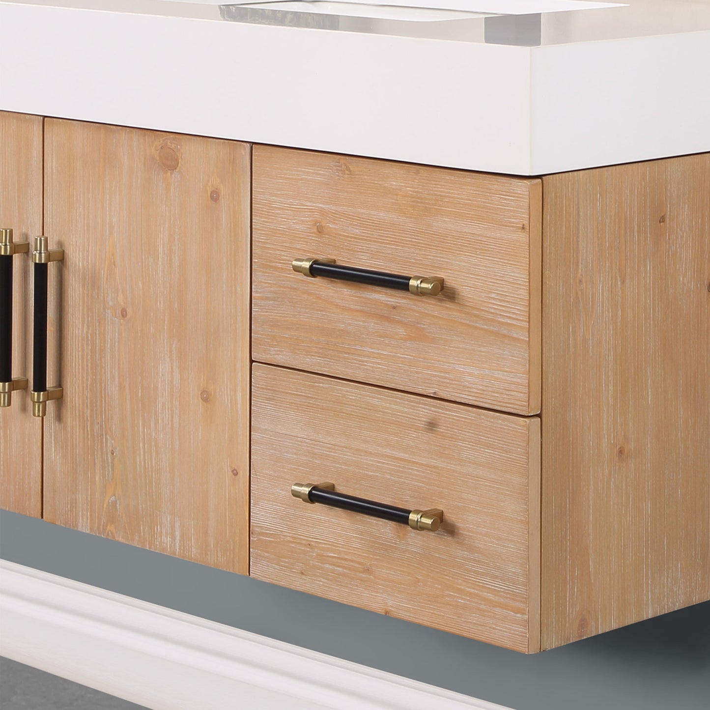 Corchia 36" Wall-mounted Single Bathroom Vanity in Light Brown with White Engineered Stone Countertop without Mirror