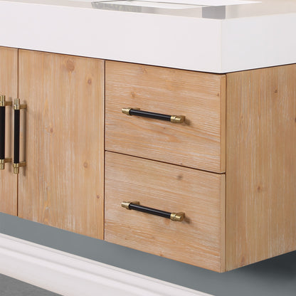 Corchia 36" Wall-mounted Single Bathroom Vanity in Light Brown with White Engineered Stone Countertop without Mirror