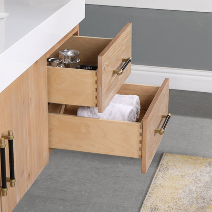 Corchia 48" Wall-mounted Single Bathroom Vanity in Light Brown with White Engineered Stone Countertop without Mirror