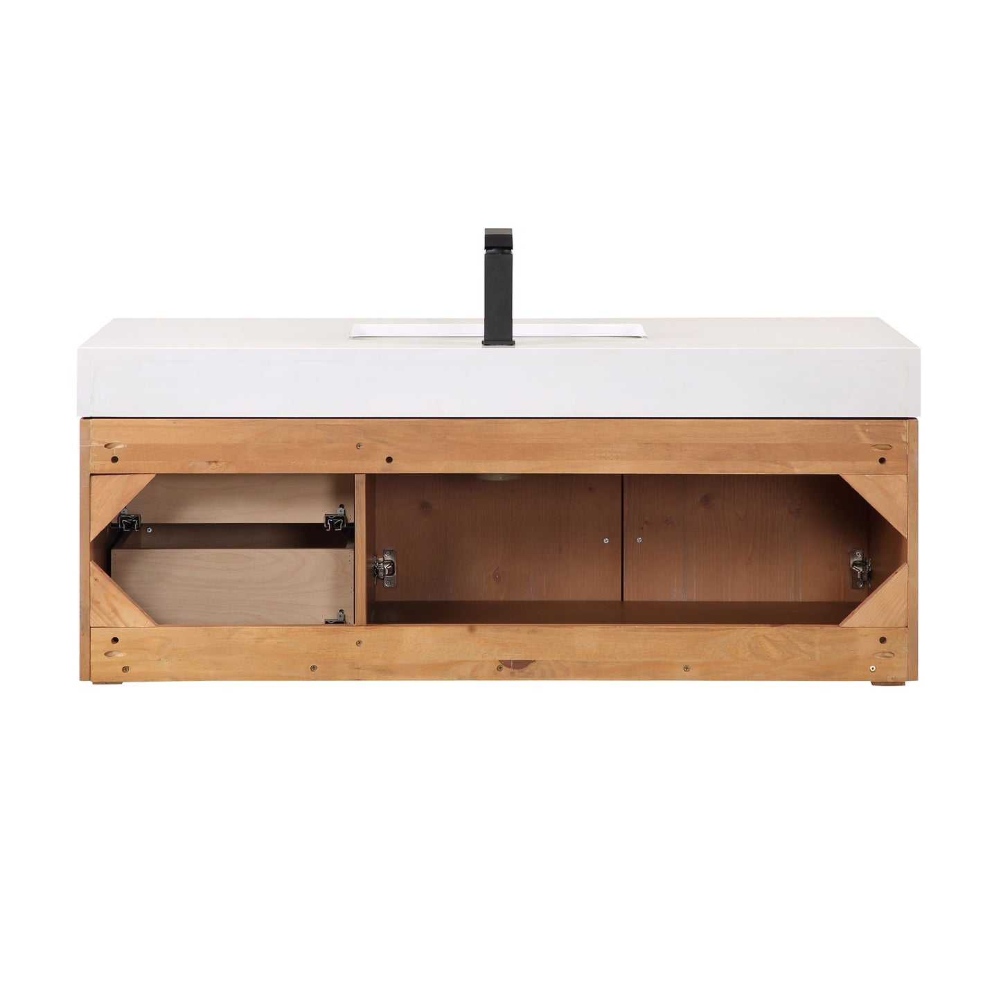 Corchia 48" Wall-mounted Single Bathroom Vanity in Light Brown with White Engineered Stone Countertop without Mirror