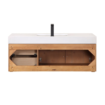 Corchia 48" Wall-mounted Single Bathroom Vanity in Light Brown with White Engineered Stone Countertop without Mirror