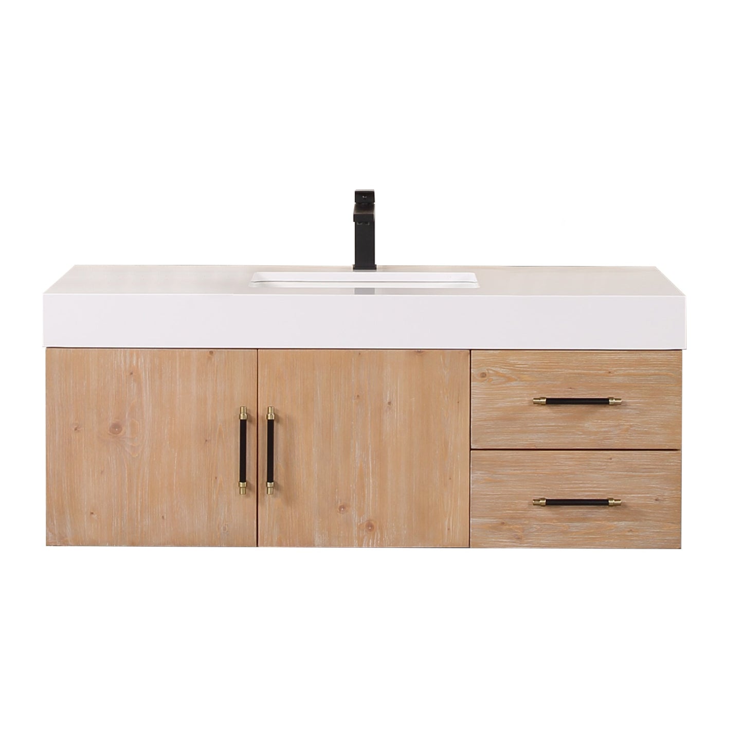 Corchia 48" Wall-mounted Single Bathroom Vanity in Light Brown with White Engineered Stone Countertop without Mirror