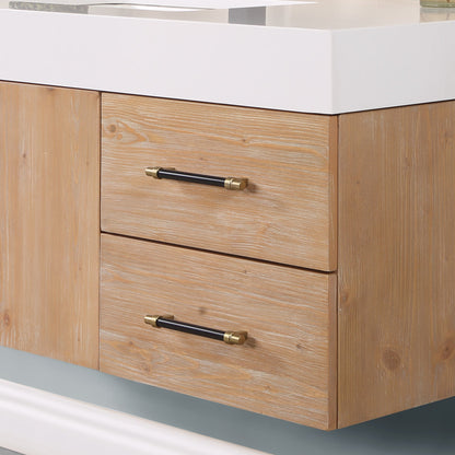 Corchia 48" Wall-mounted Single Bathroom Vanity in Light Brown with White Engineered Stone Countertop without Mirror
