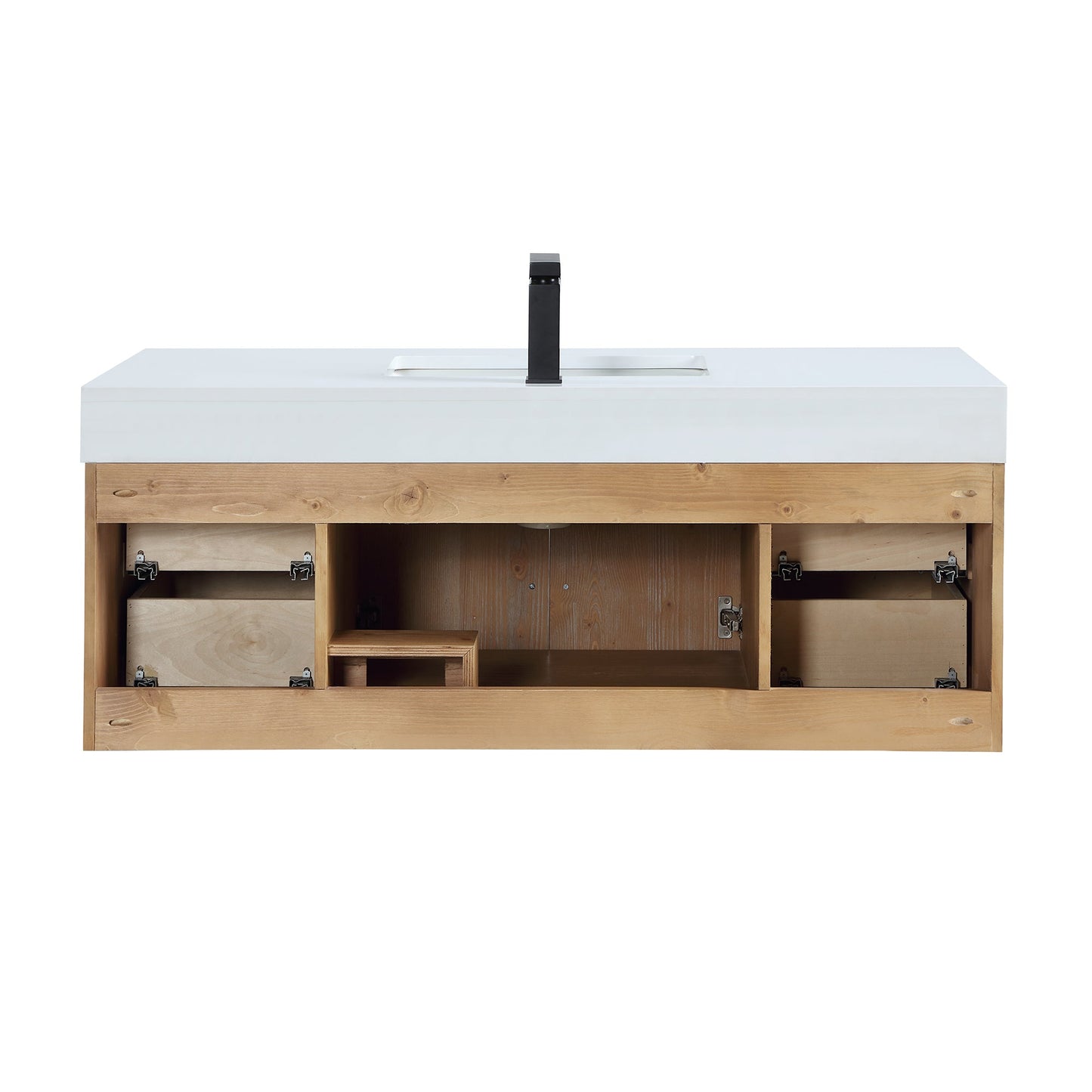 Corchia 48D" Wall-mounted Single Bathroom Vanity in Light Brown with White Engineered Stone Countertop with Mirror