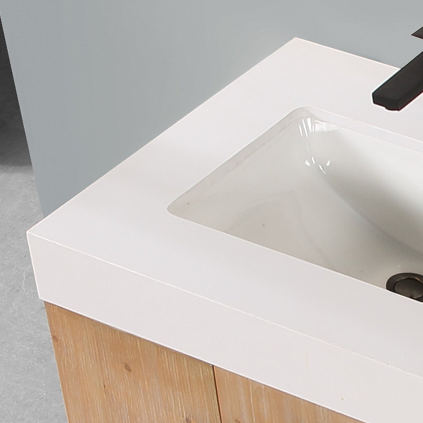Corchia 60" Wall-mounted Double Bathroom Vanity in Light Brown with White Engineered Stone Countertop with Mirror