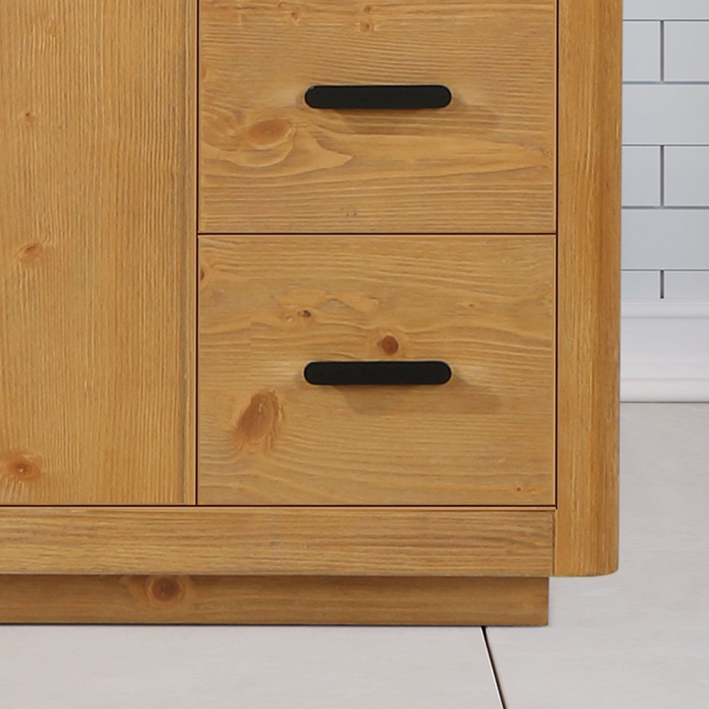 Perla 36" Single Bathroom Vanity in Natural Wood with Grain White Engineered Stone Countertop without Mirror