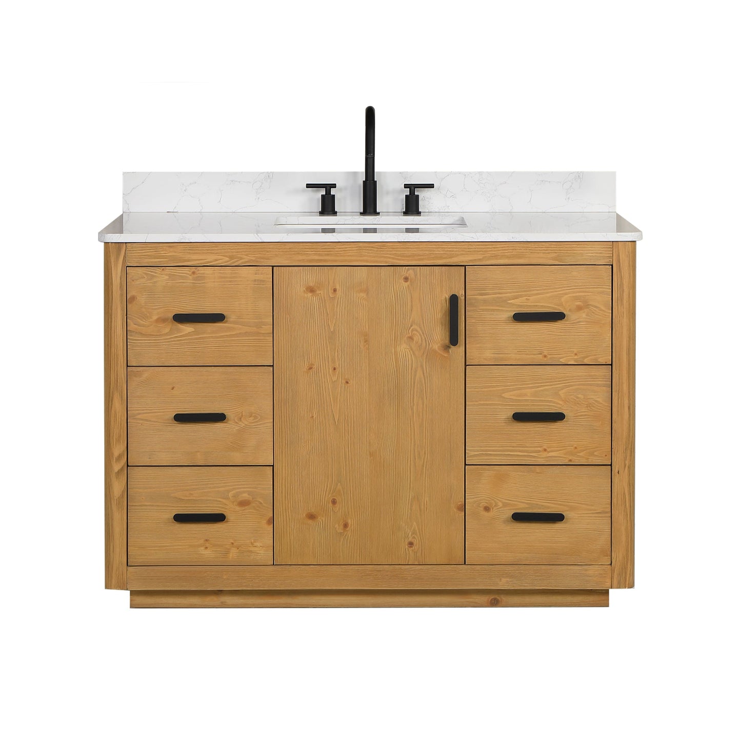 Perla 48" Single Bathroom Vanity in Natural Wood with Grain White Engineered Stone Countertop without Mirror