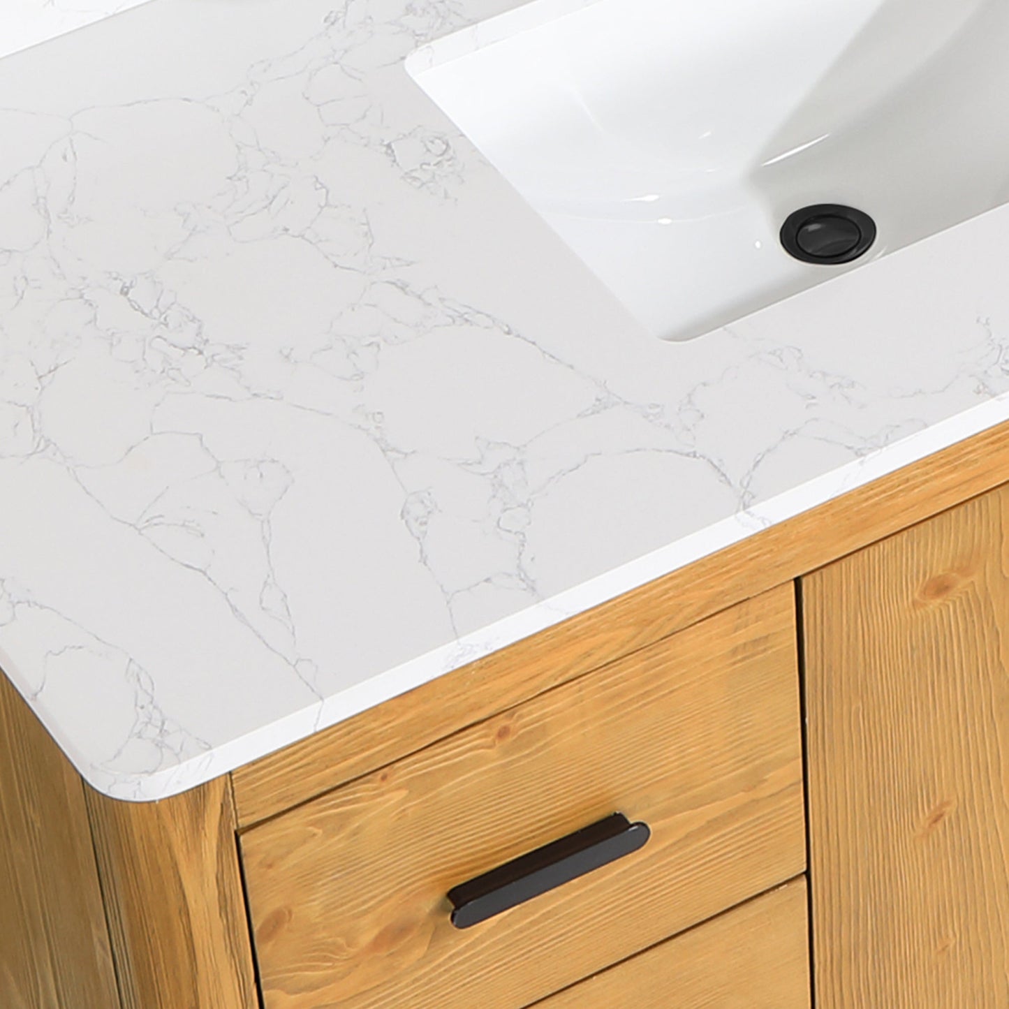 Perla 48" Single Bathroom Vanity in Natural Wood with Grain White Engineered Stone Countertop without Mirror