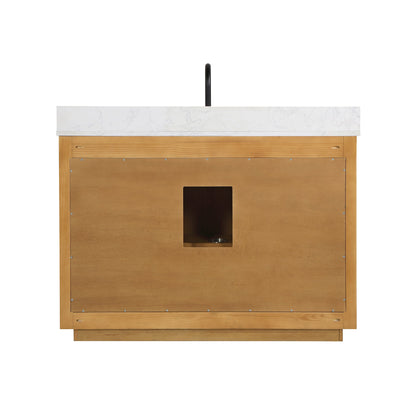 Perla 48" Single Bathroom Vanity in Natural Wood with Grain White Engineered Stone Countertop with Mirror