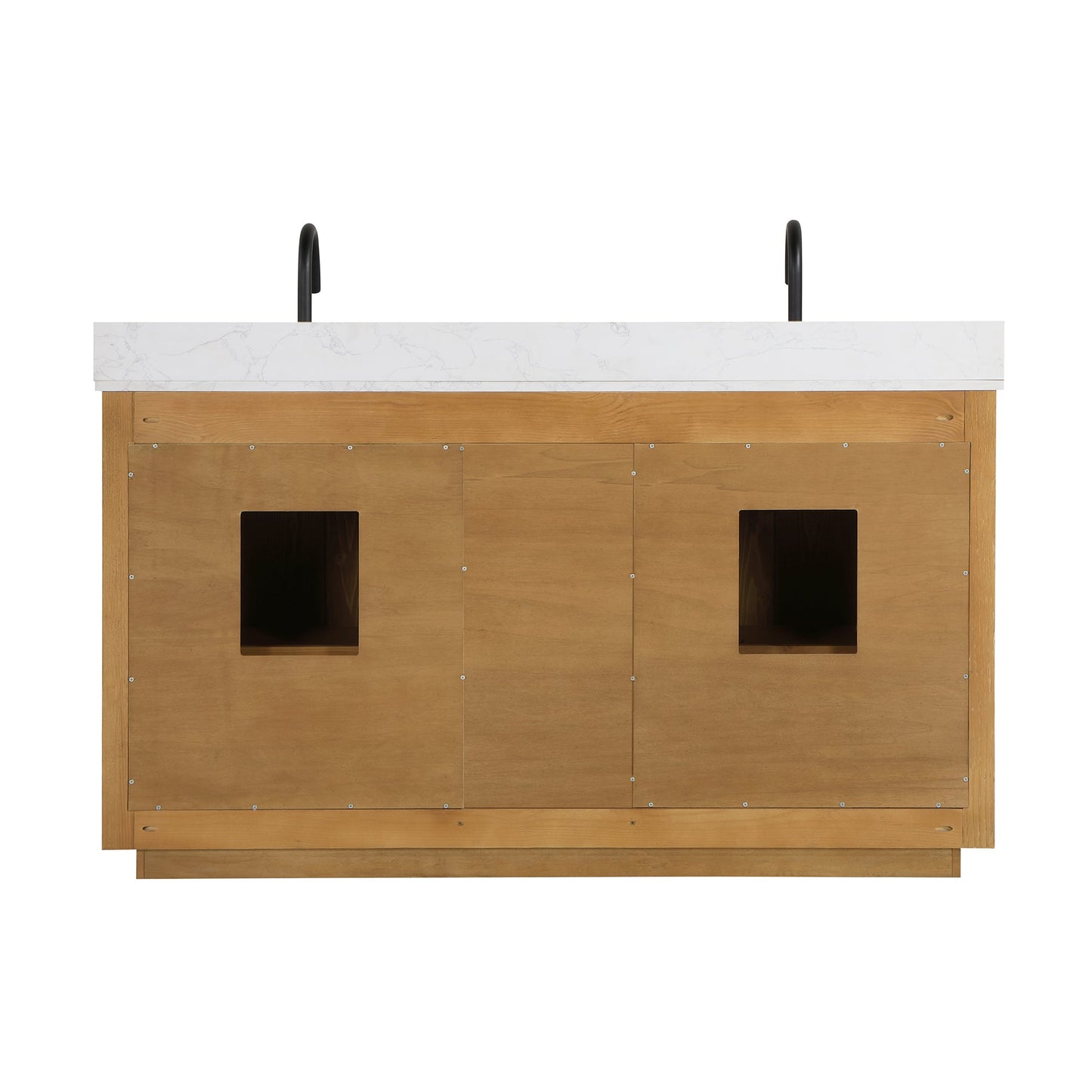 Perla 60" Double Bathroom Vanity in Natural Wood with Grain White Engineered Stone Countertop with Mirror