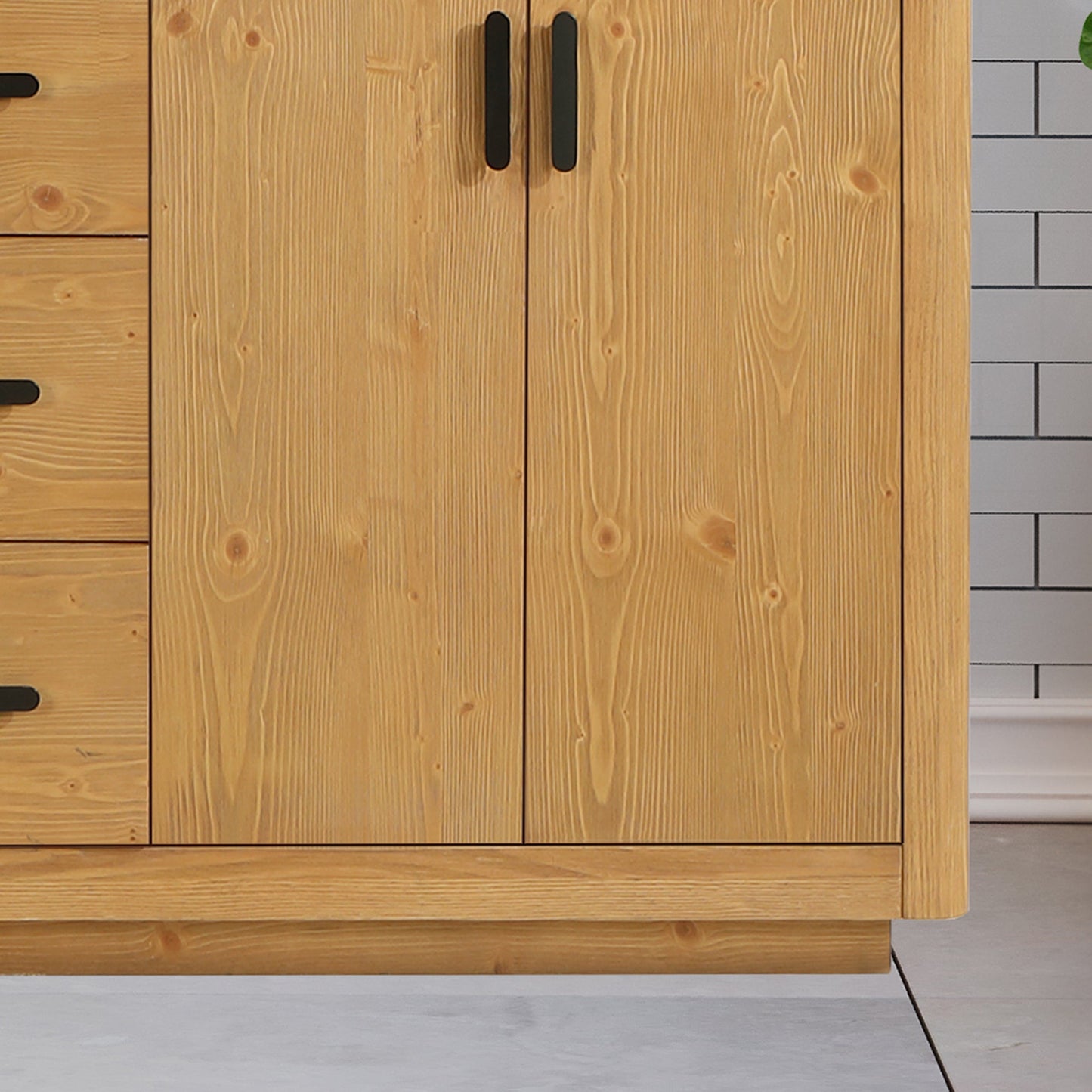 Perla 60" Double Bathroom Vanity in Natural Wood with Grain White Engineered Stone Countertop with Mirror