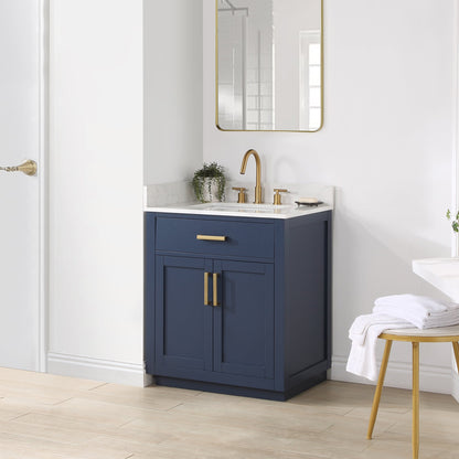 Gavino 30" Single Bathroom Vanity in Royal Blue with Grain White Engineered Stone Countertop without Mirror