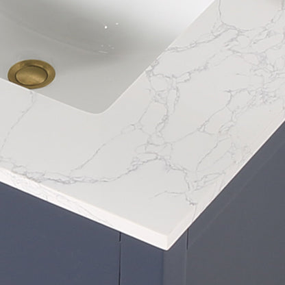 Gavino 30" Single Bathroom Vanity in Royal Blue with Grain White Engineered Stone Countertop without Mirror
