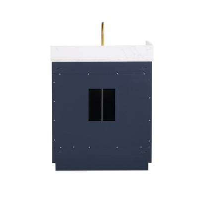 Gavino 30" Single Bathroom Vanity in Royal Blue with Grain White Engineered Stone Countertop with Mirror