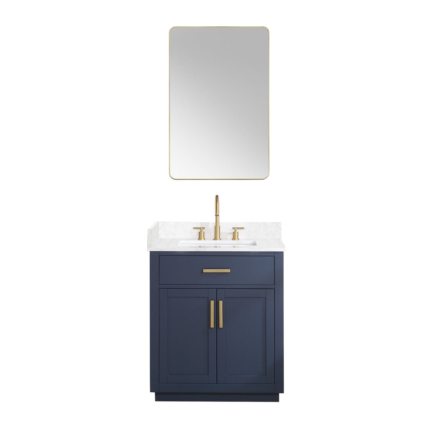 Gavino 30" Single Bathroom Vanity in Royal Blue with Grain White Engineered Stone Countertop with Mirror