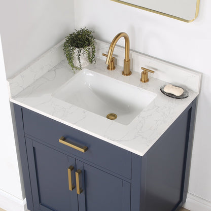 Gavino 30" Single Bathroom Vanity in Royal Blue with Grain White Engineered Stone Countertop with Mirror