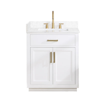 Gavino 30" Single Bathroom Vanity in White with Grain White Engineered Stone Countertop without Mirror