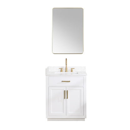 Gavino 30" Single Bathroom Vanity in White with Grain White Engineered Stone Countertop with Mirror