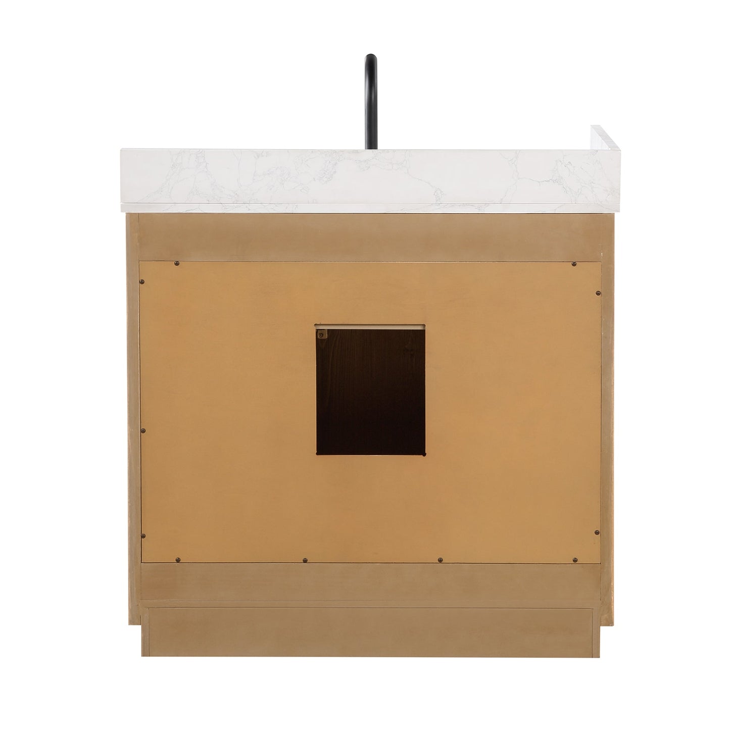 Gavino 36" Single Bathroom Vanity in Light Brown with Grain White Engineered Stone Countertop with Mirror