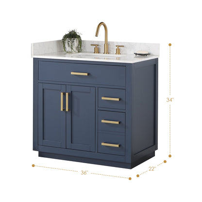 Gavino 36" Single Bathroom Vanity in Royal Blue with Grain White Engineered Stone Countertop without Mirror