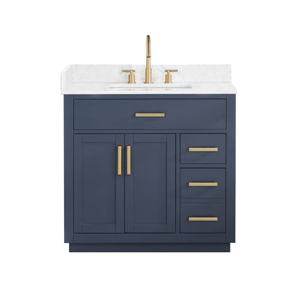 Gavino 36" Single Bathroom Vanity in Royal Blue with Grain White Engineered Stone Countertop without Mirror