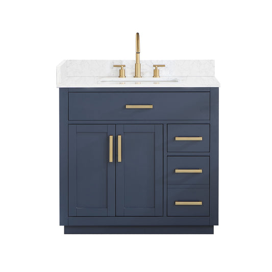 Gavino 36" Single Bathroom Vanity in Royal Blue with Grain White Engineered Stone Countertop without Mirror